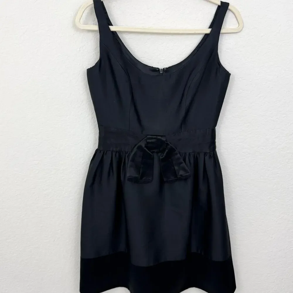 Milly Of New York Womens Party Mini Dress Size 2 Bow Silk Blend Satin Black - Picture 1 of 9